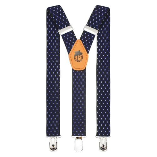Image of Peluche Blue Lining Black Coloured 3.5cm Strap Width Elastic Suspenders for Men