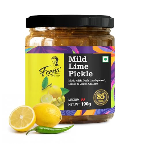 Ferns Fresh and Fine Pickle Mild Lime -190 gm | Made with hand-picked Fresh Limes & Green Chillies