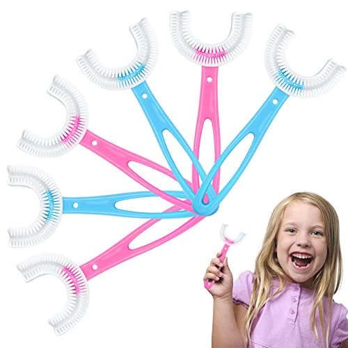 6Pcs 360 Kids U Shaped Toothbrush, Whole Mouth Toddler Toothbrush with Soft Silicone Brush Head, Kids Tooth Brush Whitening Massage Toothbrush for Toddler Children Age 2-12