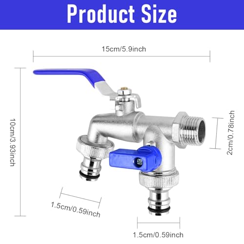 Image of HASTHIP Double Valve Water Tap, Dual Outlet Tap with Divided Valve Control Heavy Duty Zinc Alloy Tap