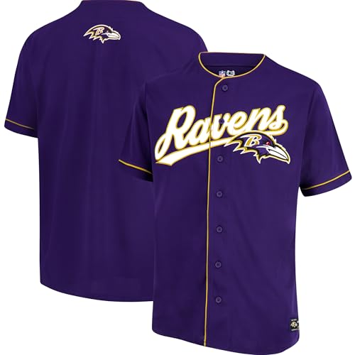 Ultra Game NFL Official Adults Game Day Button Down Baseball Mesh Jersey Shirt - Unisex, Baltimore Ravens, Team Color, Medium