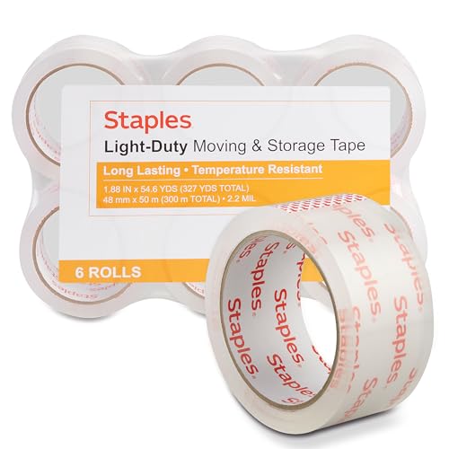 Image of Staples Lightweight Moving & Storage Packing Tape, 1.88x54.6 Yds, 6-Pk | For sealing boxes for moving, storage, and everyday shipping needs.