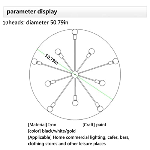 Lampes de plafond Sputnik à 6 têtes éclairage en métal noir E27 - 3