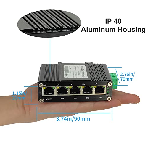 Centopto CENT-S-005 Mini Industrial 5 Ports Gigabit Switch Hardened 5 Port Rj45 10/100/1000Mbps Ethernet Switch Din Rail Mount Ethernet Switch Wall Mounts Included (-40 To 167 ºf) 10Gbps Switching Capacity thumb #2