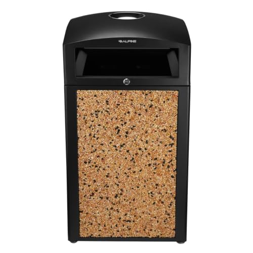 Image of Alpine Industries Rugged 40-Gallon All-Weather Outdoor Recycle Bin Trash Container - Weather Resistant Metal Trash Can with 4 Openings and Lockable Lid Use in Commercial Spaces and Open Ground Areas