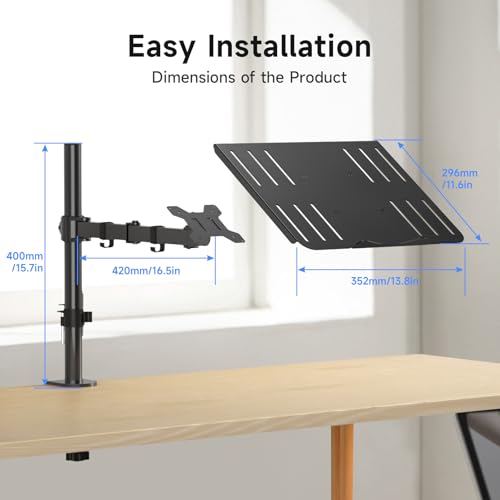suptek Monitor Arm mit Laptop Halterung Volleinstellbar für 13'-27' Bildschirme Volleinstellbar (40cm Stange) MD6421TP004