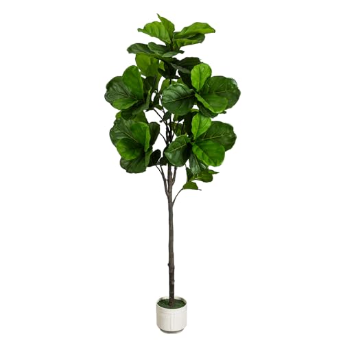LuceAlberi Artificial Fiddle Leaf Fig Tree 6FT - Large Fake Tree with White Planter, Tall Faux...