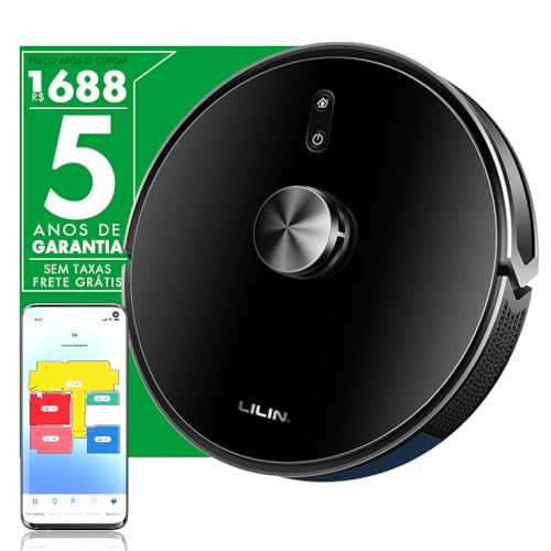 LILIN Robô aspirador de pó X6, Navegação e mapeamento LIDAR, Aspirador e esfregão 3 em 1, Mapeamento de vários pisos, Autocarregamento, Conexão WiFi, Funciona com Alexa