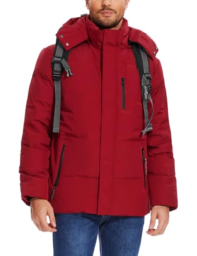 Flygo Puffer Jacket Men Down Jackets Winter Coats Waterproof Thicken Insulated Hooded Quilted Parka Snow Jacket(Red-XL)