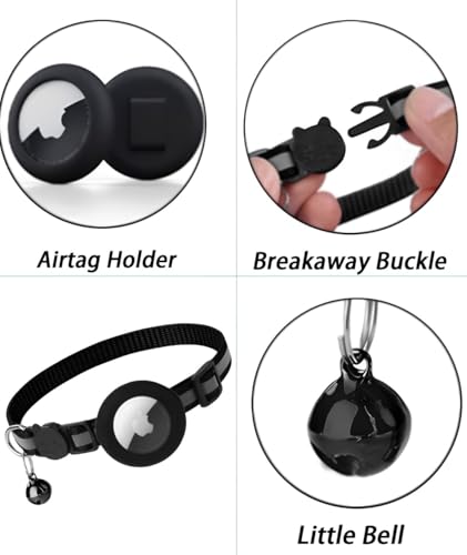 2PCS-Cat-Collar-with-Bell-Cat-Collar-Breakaway-Reflective-Kitten-Cat-Neck-Belt-with-Bell-Cat-Neck-Band-Suitable-for-Most-Cats-Black-Pink