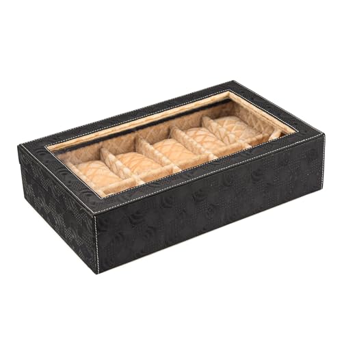 Image of NAAZS Trendy Watch Box Organizer for Men & Women Black Leatherette Watch Storage Case with Transparent Lid Holds 12 Watches Stylish Wrist Watch Display,Organizer,Case,Box