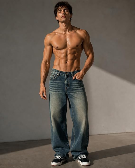 SANEDI Whisker Green Baggy Jeans for Men - Image 3