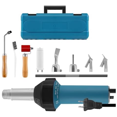 Iglobalbuy 1600W Hot Air Plastic Welder Plastic Welding Roofing Kit Vinyl PVC TPO Welding Handheld Plastic Hot Air Heat Gun Welding Torch with Various Nozzles & Carrying Case Cover