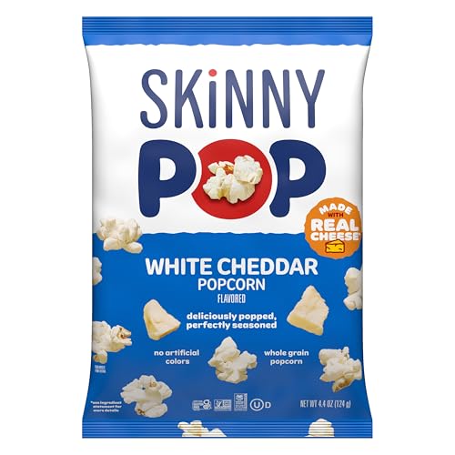Image of SkinnyPop White Cheddar Popcorn, Whole Grain Gluten-Free Snacks, 4.4 oz Bags (12 Count)