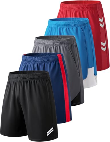 Image of Liberty Imports 5 Pack Big Boys Youth Athletic Mesh Basketball Shorts with Pockets Quick Dry Activewear