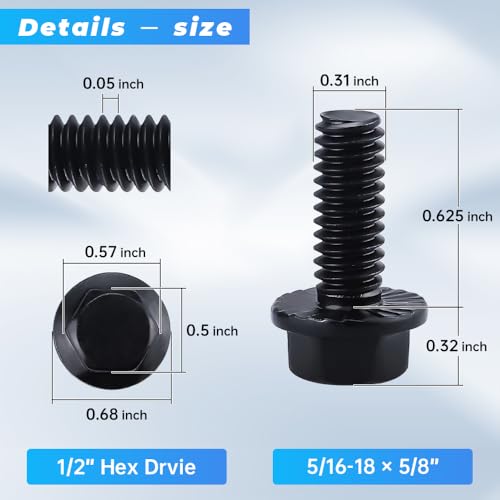 Image of Glvaner 5 /16-18 x 5 /8 inch (15 pcs) Stainless Steel Serrated Flanged Hex Head Bolts Bolts, 18-8 (304) Stainless Steel, Full Thread, Black Coated
