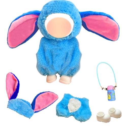 4 Pcs Doll Clothes for 17cm Dolls, Cute Doll Accessories Sets, Plush Doll Outfit mit 1 Blue Top +1 Hat +1 Pendants +1 Shoes, Blue Doll Outfit Dress, for Girls(No Doll)