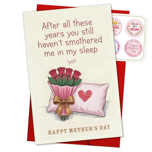 After All These Years You Still Haven’t Smothered Me in My Sleep Card Happy Mothers Day Card Gift for Mother Her Bonus Mom Wife Cards Gifts from Daughter Son Mother’s Day Greeting Card 5.3'' x 8"