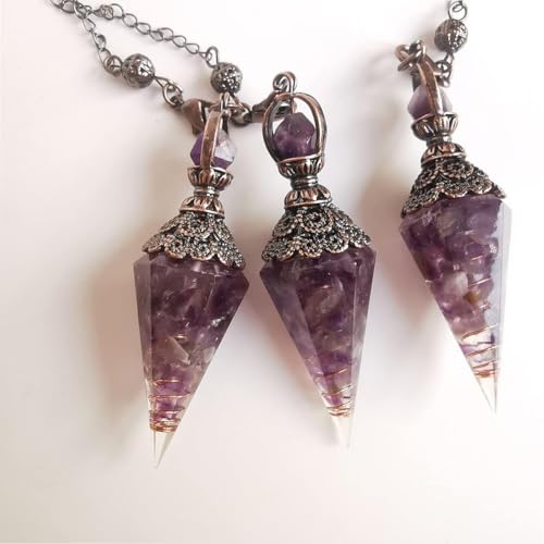Amethyst Pendel, Sechseckiges Kristallpendel,Harz Amethyst Pendulum Edelstein Pendel Kristall,Kristall Edelsteine Kegel Anhänger,für Hexerei Zeremonie, Wahrsagen, Reiki Heilung und Esoterik Geschenke