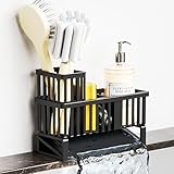 Yieach Rustproof Kitchen Sink Caddy Organizer,Durable Plastic Scrubber,Drain,Dish Sponge Holder,Dish Soap Rack and Dispenser,Multifunctional Kitchen Sink Counter Storage Organization Accessories,Black