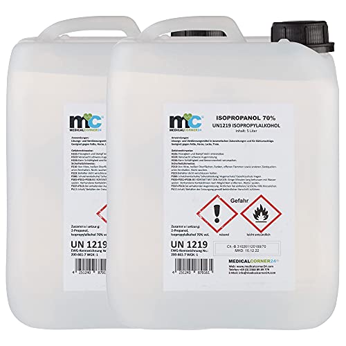 Medicalcorner24® Isopropanol 70 %, alcohol isopropílico, 2 bidones de 5 litros, alcohol
