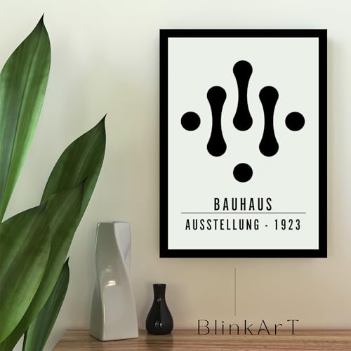 Image of BLINKART Vintage Bauhaus Retro Geometric Aesthetic Poster Gallery | Colorful Wrap Framed For Home Office Studio Living Room Modern Art Studio Decoration Abstract Shapes | (d84) | 13x10 Inch