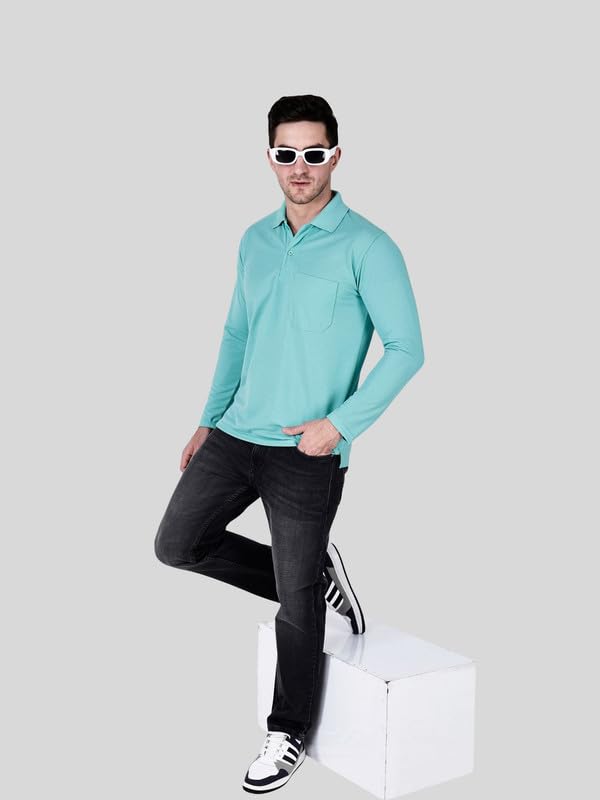 Image of Full Sleeve Men's Polo T-Shirt | Regular Fit, Soft & Breathable Cotton Blend Fabric | Classic Polo Collar, Casual & Office Wear | Available in Sizes M to 6XL, Multiple Colors