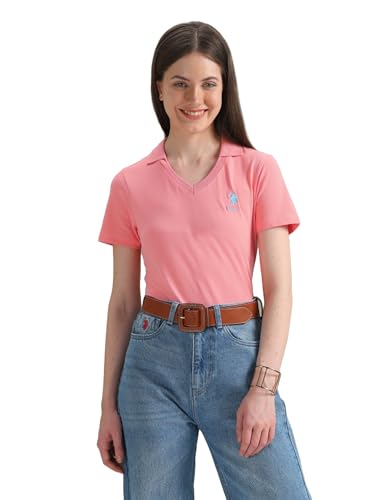 Image of U.S. POLO ASSN. Women's Open Placket Solid Polo Shirt (UWSS24PTS054 Pink XL)