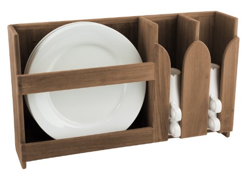 SeaTeak Wooden Dishes & Cup Holder, 19.3/4
