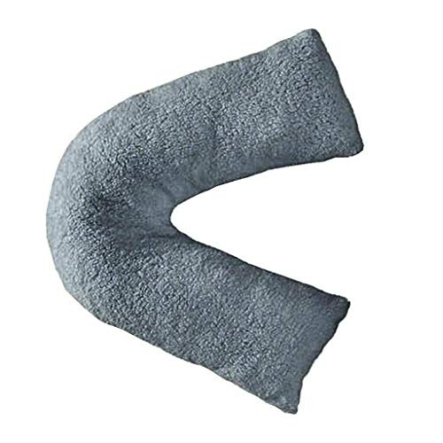 Image of NIGHTZONE Teddy V Shaped complete pillow or Case for support Maternity, Neck, Back, Soft Warm Plush Cosy Fleece Cover (Teddy V Pillow Grey, Case Only)