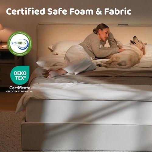 Image of RECCI King Platform Bed Frame with Plush Upholstered Headboard 6-Inch, Easy Assembly, Noise-Free Stability (Beige, King (U.S. Standard))