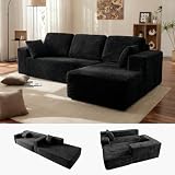 Modular Boneless L Shaped Sectional Couch, Cloud Style Sofa with Deep Seat Cushions, Sofa for Living Room and Apartment, Easy Assembly Couch in a Box (Black, 96' L Shape with Right Facing Chaise)