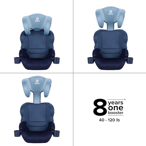 Image of Diono Everett NXT High Back Booster Car Seat with Rigid Latch, Lightweight Slim Fit Design, 8 Years 1 Booster Seat, Blue Surge