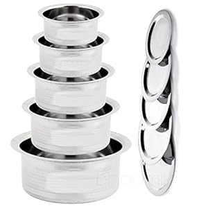 Bhaumik Stainless Steel tope Set with lid Container Set/Tope Set/tapeli/patila/Milk Pot pan/Handi Set Cookware Set…