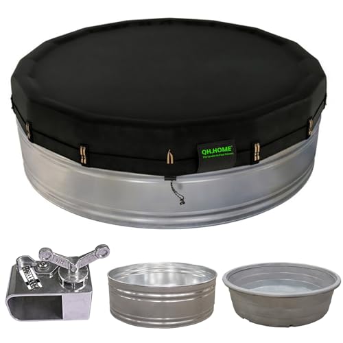 QH.HOME 8 ft Round Solar Stock Tank Pool Cover for Above Ground Pools - Durable Black Polyester Favric Heats Water, Upgraded Windproof & Tear-Resistant, with Pre-Installed Patented Winch and Rope