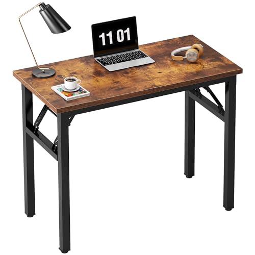 Image of Need Folding Computer Desk - 31.5 Inch Foldable Office Writing Work Study Kids Student Teacher Home Bedroom Table for Small Space, Rustic Brown