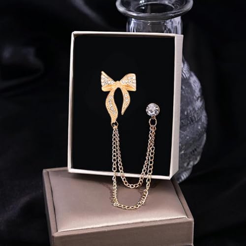 Image of 2PCS Crystal Hanging Chain Brooch Suit Pin for Men Women Vintage Crown Cross Star Diamond Broochs Gold and Silver Wedding Brooch for Clothes Dress Hats Bags Accessory