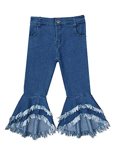 Kids Girls Tassel Flared Jeans Ribbed Bell-Bottom Denim Pants Fashion Vintage Latin Jazz Dance Legging Trousers3