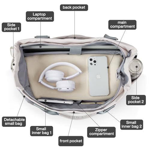 Hanke Laptop Tote - Lightweight Nylon Shoulder Bag for Work, Travel, Sports & Gym - Dune Grey3