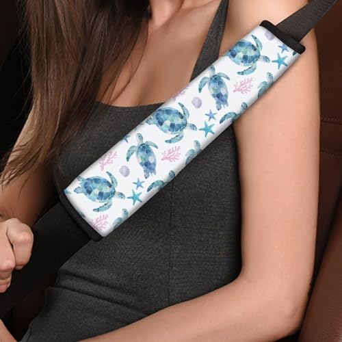 Image of AFPANQZ Turtle Starfish Print Seat Belt Pads Covers Universal Fit for Truck Vans Sedans SUVs Safety Seatbelt Pad Cushion Comfortable Driving Car Seats Accessories