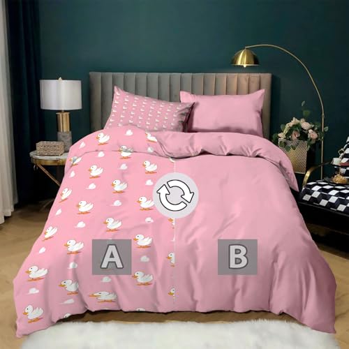 Parure de lit canard 200x200 cm avec 3 pièces en microfibre rose