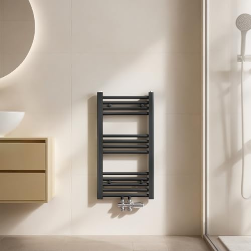 EMKE Radiador Toallero 750x400 mm, Radiador de Baño con Conexión Central, Calentador de Toallas, Secador de Toallas, Radiador de Baño, Antracita 244W