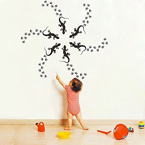 Anfrjji Lizard Wall Sticker And Gecko Wall Decal Set - 6 Removable Pvc Art Ornaments For Bathroom, Laundry Room Or Kids' Bedroom - Includes Footprint Decals Decorate With Style Jwh141 (Black) #TOP5