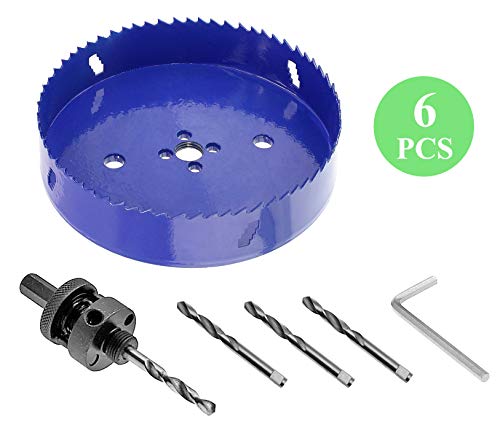 Image of 6-1 /8 Inch Hole Saw with Arbor, 1.2 Inch Cutting Depth | Heavy Duty, HSS Bi-Metal, For Wood Cornhole Boards Plastic Drywall & Thin Metal, Smoothly Cutting