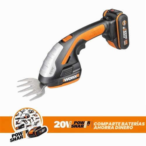 Miniatura 7 de Worx 20v Tijera Cortacésped Y Arbustos, Powershare, Cambio Rápido De Cuchillas, 1 Batería Con Indicador, 1 Fuente De Alimentación, Naranja