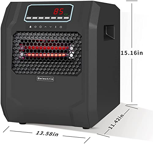 Electric Space Heater, Portable Heater With Remote, Six Infrared Quartz Heat Element, With Front Air Intake And Air Purification, Fan Only Mode, Overheat And Tip-Over Safety Protection, Black #TOP4