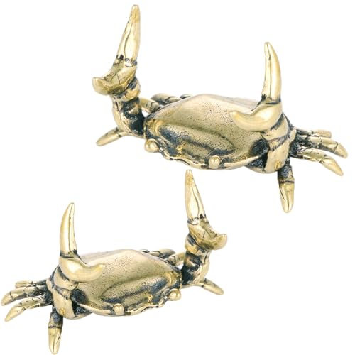 Yunjuhop 2 Stück Messing-Krabben-Stifthalter, Krabbenfigur, Gartendekoration, Krabbenlöffelhalter, Messing-Krabbe, Tee-Haustier, Gold-Tierstatue, Vintage, Garten, Anthropologie, Heimdekoration