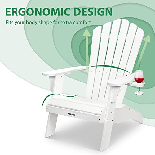 Cecarol Oversized Adirondack Chair, Poly Lumber Patio Fire Pit Chair With 2 Cup Holders, 385Lb Weight Capacity, All Weather Resistant And Durable Outdoor Chairs For Poolside, Lawn, Garden, White-Ac01 #TOP4
