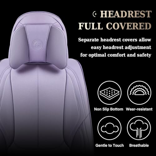 Image of Coverado Universal Seat Covers Front, Universal Seat Covers for Cars, 2-Pack Waterproof Nappa Leather Car Seat Covers with Head Pillow, Auto Protectors Fit for Most Sedans SUV Pick-up Truck-Purple