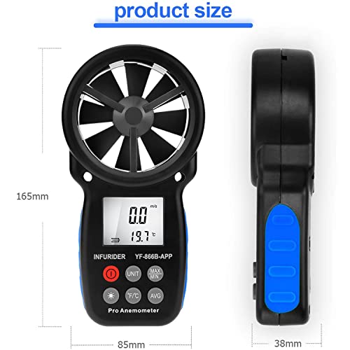 Digital Wireless Anemometer with APP via Bluetooth, Handheld Wind Speed Meter Wind Gauge for Measuring Wind Velocity/Temperature with Backlit, Max/Min/Avg(INFURIDER YF-866APP)